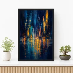 Abstract City Lights Night Impressionist Blue Gold Art Photo Frame 12 Abstract City Lights Night Impressionist Blue Gold Art Photo Frame mockup 3