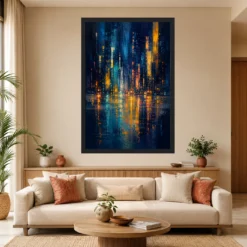Abstract City Lights Night Impressionist Blue Gold Art Photo Frame 13 Abstract City Lights Night Impressionist Blue Gold Art Photo Frame mockup 4
