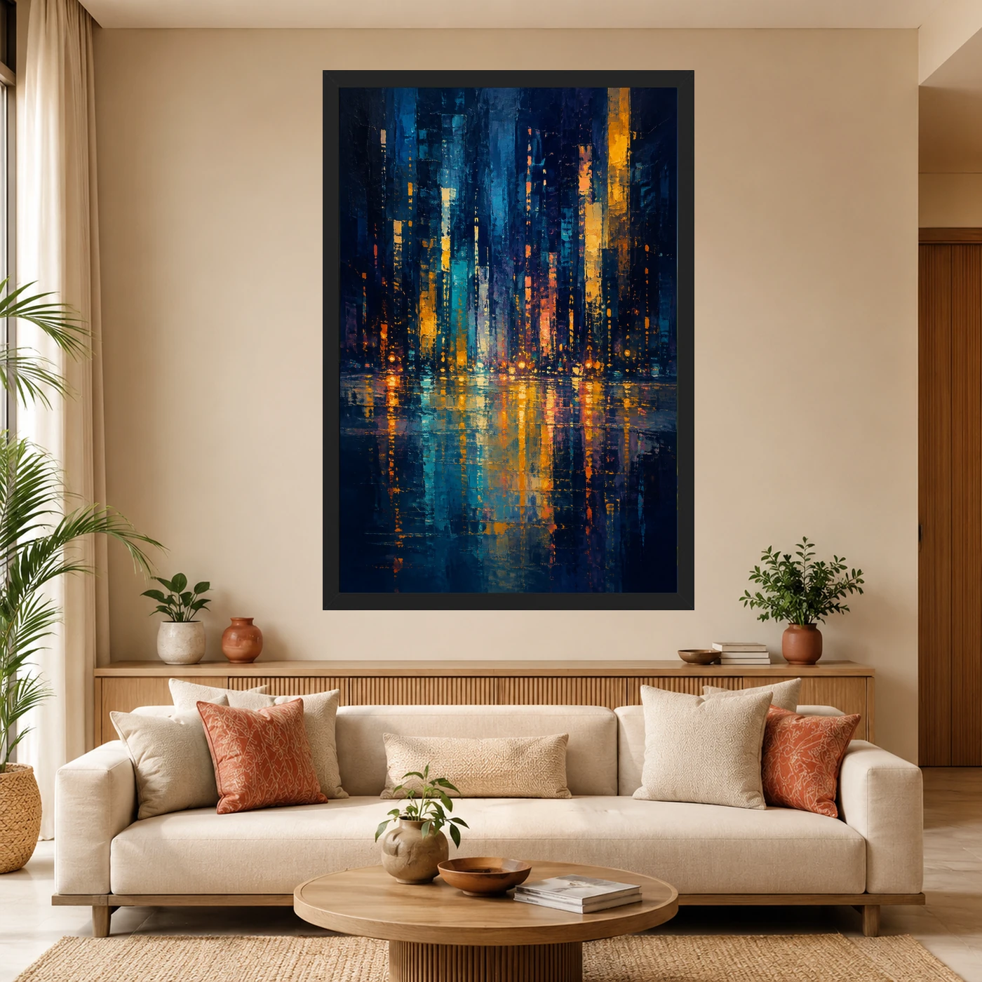 Abstract City Lights Night Impressionist Blue Gold Art Photo Frame 4 Abstract City Lights Night Impressionist Blue Gold Art Photo Frame mockup 4
