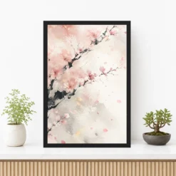 Abstract Cherry Blossom Pink White Japanese Inspired Art Photo Frame mockup 3