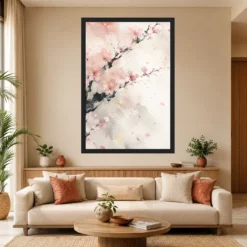 Abstract Cherry Blossom Pink White Japanese Inspired Art Photo Frame mockup 4