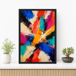 Abstract Bold Colorful Brushstrokes Vibrant Acrylic Modern Art Photo Frame mockup 3