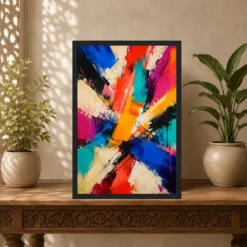 Abstract Bold Colorful Brushstrokes Vibrant Acrylic Modern Art Photo Frame mockup 5