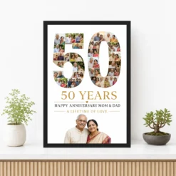Parents Anniversary 50th Golden Rose Heart Milestone Photo Frame mockup 3