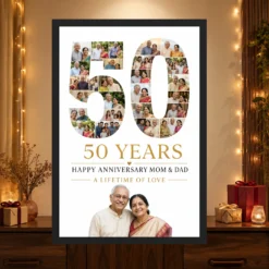 Parents Anniversary 50th Golden Rose Heart Milestone Photo Frame mockup 4