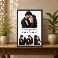 Anniversary Collage 4 Photos Floral Couple Keepsake Photo Frame mockup 5