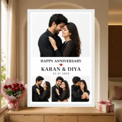 Anniversary Collage 4 Photos Floral Couple Keepsake Photo Frame mockup 6