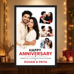 Happy Anniversary Romantic Floral Wishes Celebration Couple Photo Frame mockup 4