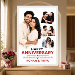 Happy Anniversary Romantic Floral Wishes Celebration Couple Photo Frame mockup 6