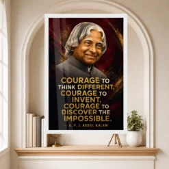 APJ Abdul Kalam Courage to Think Different Quote Frame 15 APJ Abdul Kalam Courage to Think Different Quote Frame showing a cinematic burgundy-and-gold portrait poster about thinking differently and discovering the impossible – Educational Reading Niche View