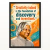 APJ Abdul Kalam Creativity Discovery Inventions Frame 21 APJ Abdul Kalam Creativity Discovery Inventions Frame showing a vibrant orange-and-turquoise innovation poster about creativity, discovery and inventions – Black Frame Main View