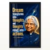 APJ Abdul Kalam Dream Thoughts Actions Quote Photo Frame 21 APJ Abdul Kalam Dream Thoughts Actions Quote Photo Frame showing a navy-and-gold rocket poster with the quote Dream transforms into thoughts and thoughts result into actions – Black Frame Main View