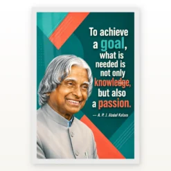 APJ Abdul Kalam Knowledge and Passion Quote Photo Frame showing a teal-and-coral geometric poster about combining knowledge with passion to achieve a goal – White Frame Main View