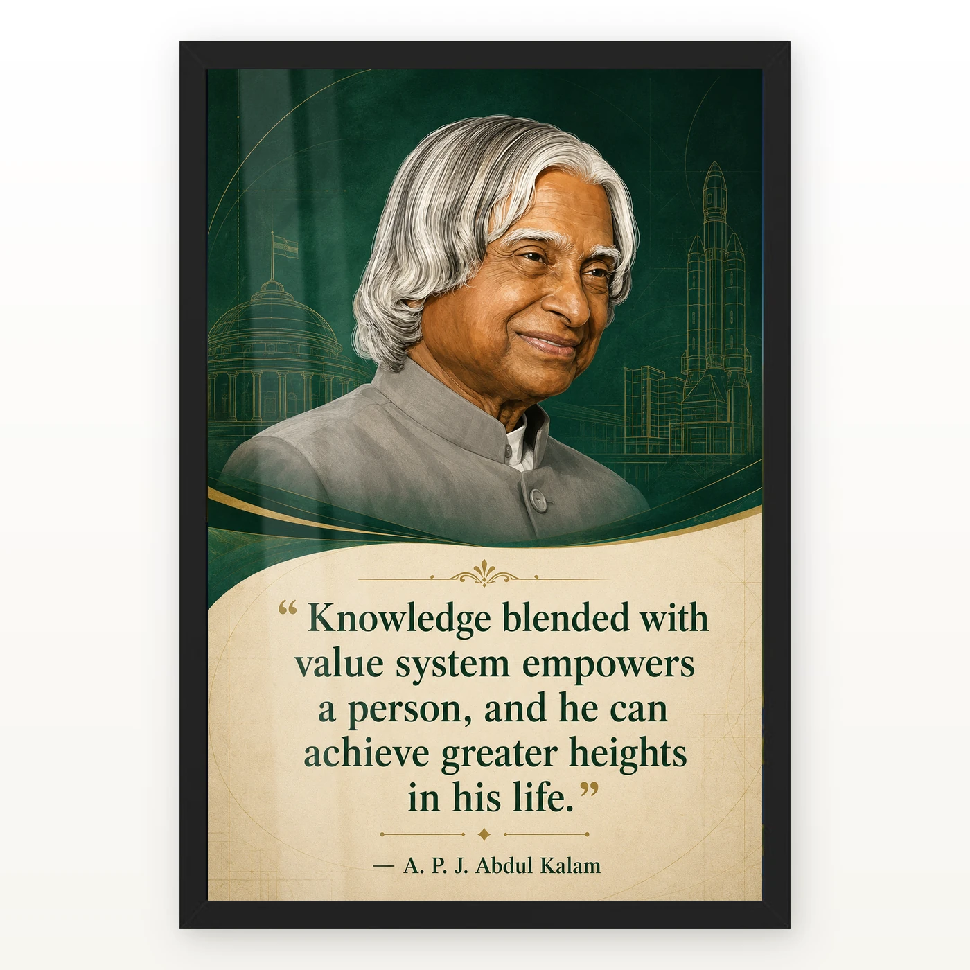 APJ Abdul Kalam Knowledge and Values Quote Photo Frame – premium framed wall art by GiftKida APJ Abdul Kalam Knowledge and Values Quote Photo Frame – premium framed wall art by GiftKida