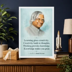 APJ Abdul Kalam Learning Creativity Knowledge Quote Frame showing an aqua educational portrait poster about learning, creativity, thinking and knowledge – Professional Achievement Gift View