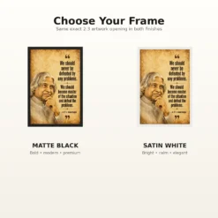 APJ Abdul Kalam Master the Problems Motivational Frame showing a vintage sepia motivational poster about mastering situations and defeating problems – Black and White Frame Options
