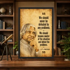 APJ Abdul Kalam Master the Problems Motivational Frame showing a vintage sepia motivational poster about mastering situations and defeating problems – Science Study Lifestyle View