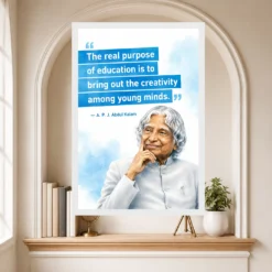 APJ Abdul Kalam Purpose of Education Quote Photo Frame 15 APJ Abdul Kalam Purpose of Education Quote Photo Frame showing a clean white-and-blue educational poster about creativity among young minds – Educational Reading Niche View
