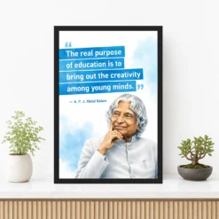 APJ Abdul Kalam Purpose of Education Quote Photo Frame 12 APJ Abdul Kalam Purpose of Education Quote Photo Frame showing a clean white-and-blue educational poster about creativity among young minds – Premium Console Lifestyle View