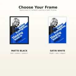 APJ Abdul Kalam Thinking Is Progress Quote Photo Frame 16 APJ Abdul Kalam Thinking Is Progress Quote Photo Frame showing a bold cobalt Bauhaus-style portrait poster with the quote Thinking is progress, thinking leads to action – Black and White Frame Options