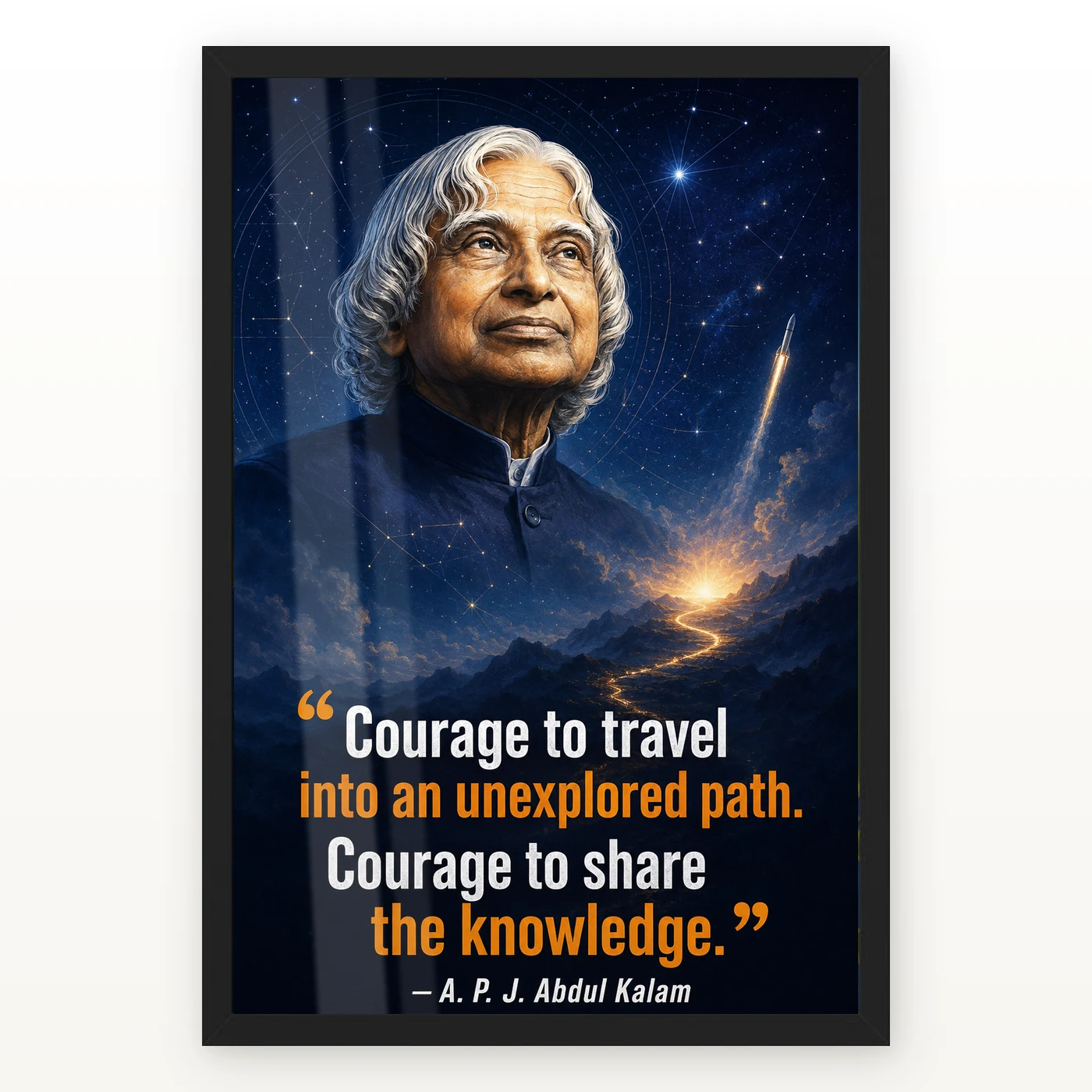 APJ Abdul Kalam Unexplored Path Courage Quote Frame – premium framed wall art by GiftKida APJ Abdul Kalam Unexplored Path Courage Quote Frame – premium framed wall art by GiftKida