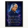 APJ Abdul Kalam Universe Dream and Work Quote Frame 21 APJ Abdul Kalam Universe Dream and Work Quote Frame showing a cosmic portrait poster about the universe supporting those who dream and work – Black Frame Main View
