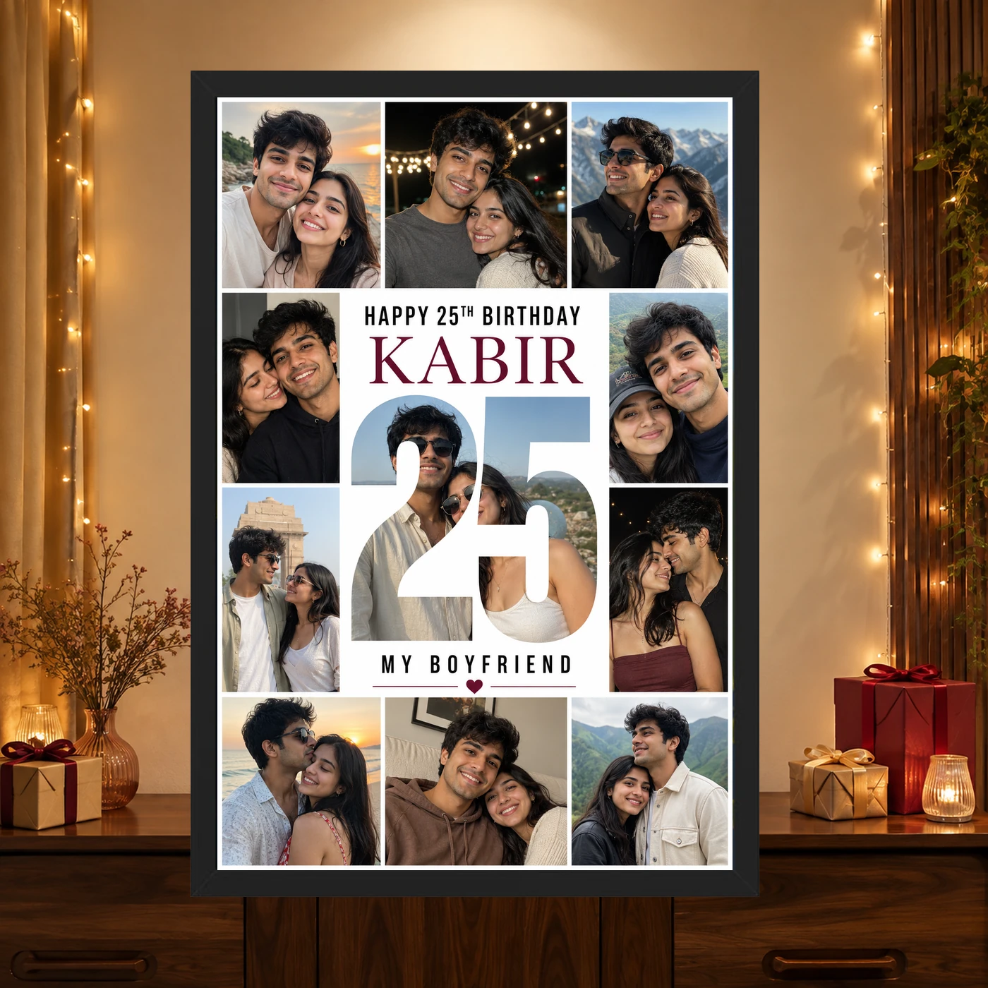 Boyfriend Photo Frame Birthday Golden Collage Design 4 Boyfriend Photo Frame Birthday Golden Collage Design mockup 4