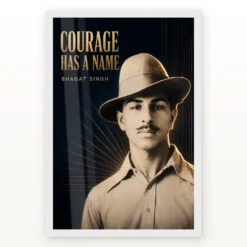 Bhagat Singh premium Art Deco Courage Has a Name portrait photo frame – White Frame