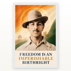 Bhagat Singh Freedom Is an Imperishable Birthright tricolor portrait photo frame – White Frame