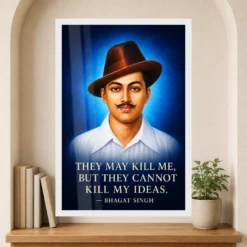 Bhagat Singh Ideas Live On Royal Blue Quote Photo Frame 15 Bhagat Singh clear royal-blue portrait with the ideas-live-on quotation in large ivory type photo frame – Reading Niche Display