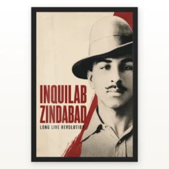 Bhagat Singh vintage Inquilab Zindabad screen-print poster photo frame – Black Frame