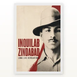 Bhagat Singh vintage Inquilab Zindabad screen-print poster photo frame – White Frame