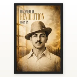 Bhagat Singh sepia Spirit of Revolution heritage portrait photo frame – Black Frame