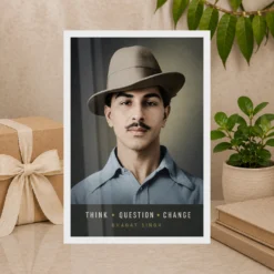 Bhagat Singh modern Think Question Change editorial portrait photo frame – Gift Display