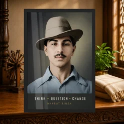 Bhagat Singh modern Think Question Change editorial portrait photo frame – Heritage Study Display