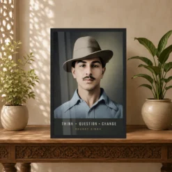 Bhagat Singh modern Think Question Change editorial portrait photo frame – Indian Carved Console Display
