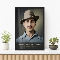 Bhagat Singh modern Think Question Change editorial portrait photo frame – Premium Console Display