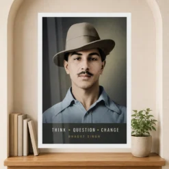 Bhagat Singh modern Think Question Change editorial portrait photo frame – Reading Niche Display