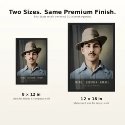 Bhagat Singh modern Think Question Change editorial portrait photo frame – 8×12 and 12×18 Inch Size Guide