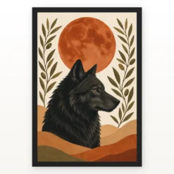 Boho Wolf Moon Spiritual Totem Earth Tones Sacred Art Photo Frame mockup 1