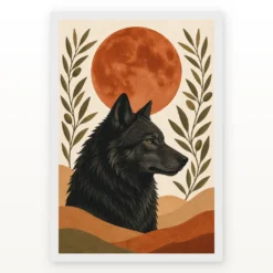 Boho Wolf Moon Spiritual Totem Earth Tones Sacred Art Photo Frame mockup 2