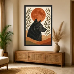 Boho Wolf Moon Spiritual Totem Earth Tones Sacred Art Photo Frame mockup 4