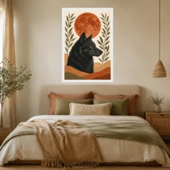 Boho Wolf Moon Spiritual Totem Earth Tones Sacred Art Photo Frame mockup 6