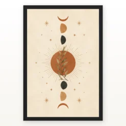 Boho Moon Phases Crescent Stars Cream Gold Celestial Art Photo Frame mockup 1