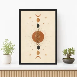 Boho Moon Phases Crescent Stars Cream Gold Celestial Art Photo Frame mockup 3