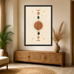 Boho Moon Phases Crescent Stars Cream Gold Celestial Art Photo Frame mockup 4