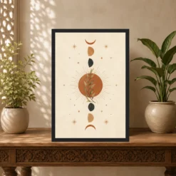 Boho Moon Phases Crescent Stars Cream Gold Celestial Art Photo Frame mockup 5