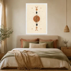 Boho Moon Phases Crescent Stars Cream Gold Celestial Art Photo Frame mockup 6