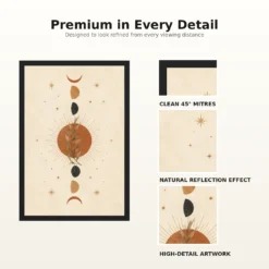Boho Moon Phases Crescent Stars Cream Gold Celestial Art Photo Frame mockup 9