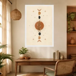 Boho Moon Phases Crescent Stars Cream Gold Celestial Art Photo Frame mockup 10